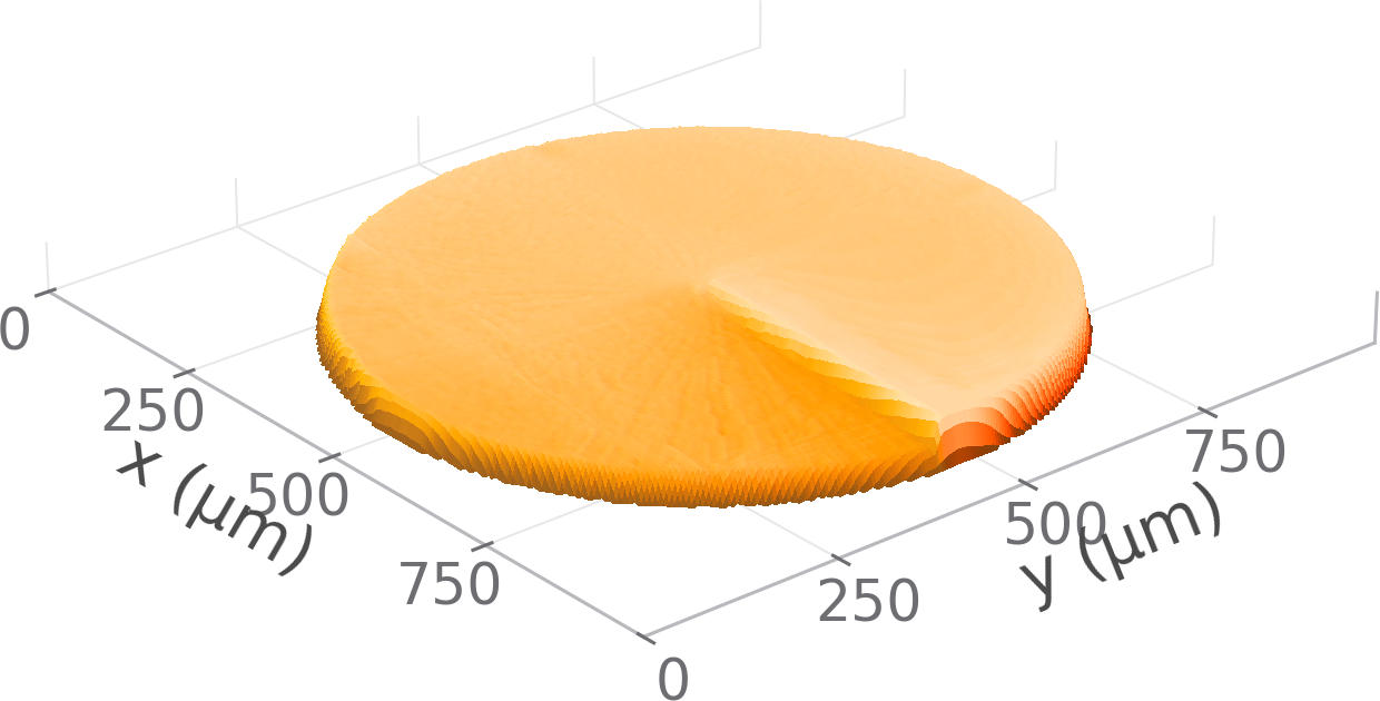 Three-dimensional CoraScan profile of a spiral height gradient